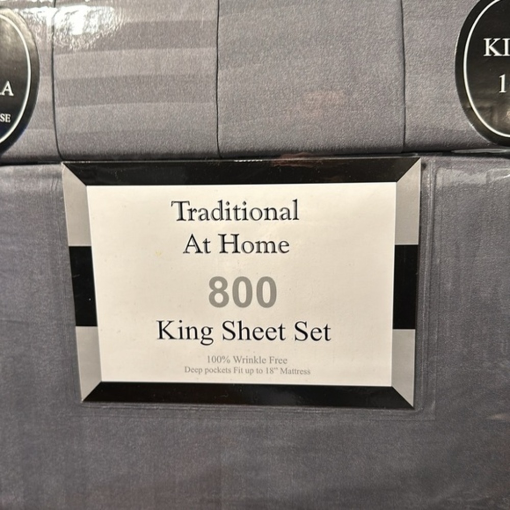 Traditional at Home 6pc King Sheet Set Gunmetal embossed stripes print